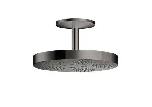 Kopfbrause von AXOR in poliertem schwarzem Chrom mit Deckenanschluss. Rundes Design mit Düsen für gleichmäßige Wasserverteilung.
